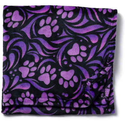 GreaterGood Pet Dog Cat Blanket Ultra Soft Cozy Fleece Paw Print Design Machine Washable Durable For Crates Beds Purple Paw Symphony Large