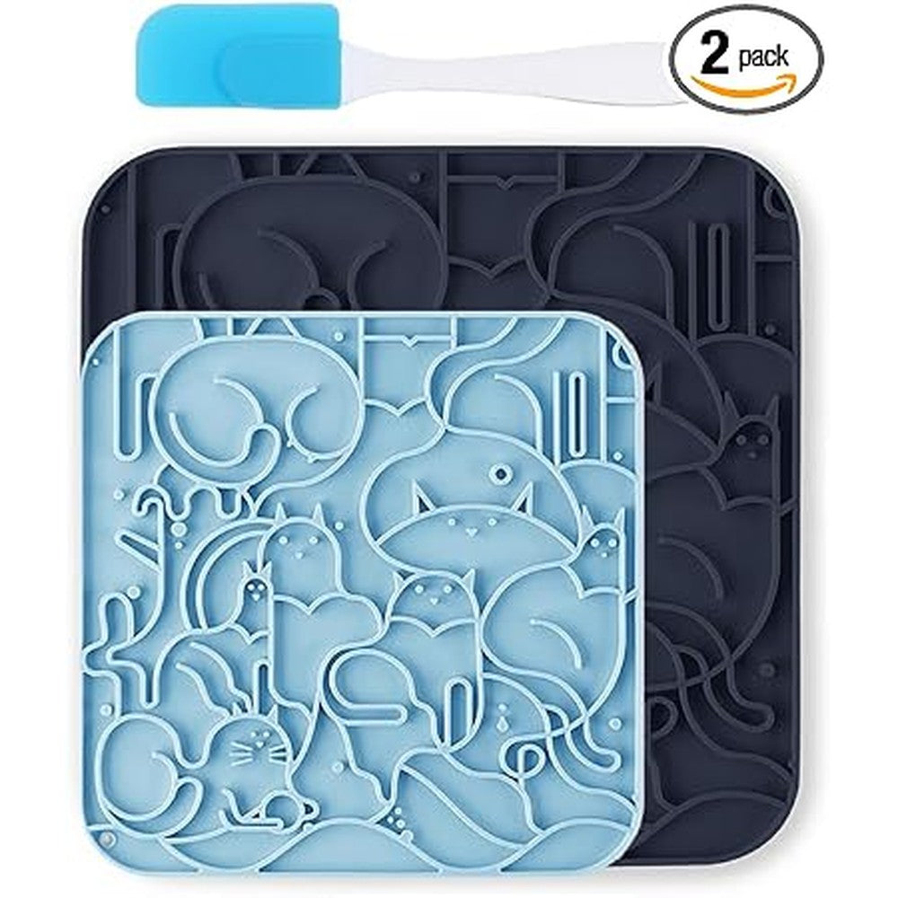 VI-FA Silicone Pet Lick Mat For Dogs And Cats Slow Feeder Licking Pad With Suction Cups For Anxiety Relief Deep Blue and Light Blue 2 Pack