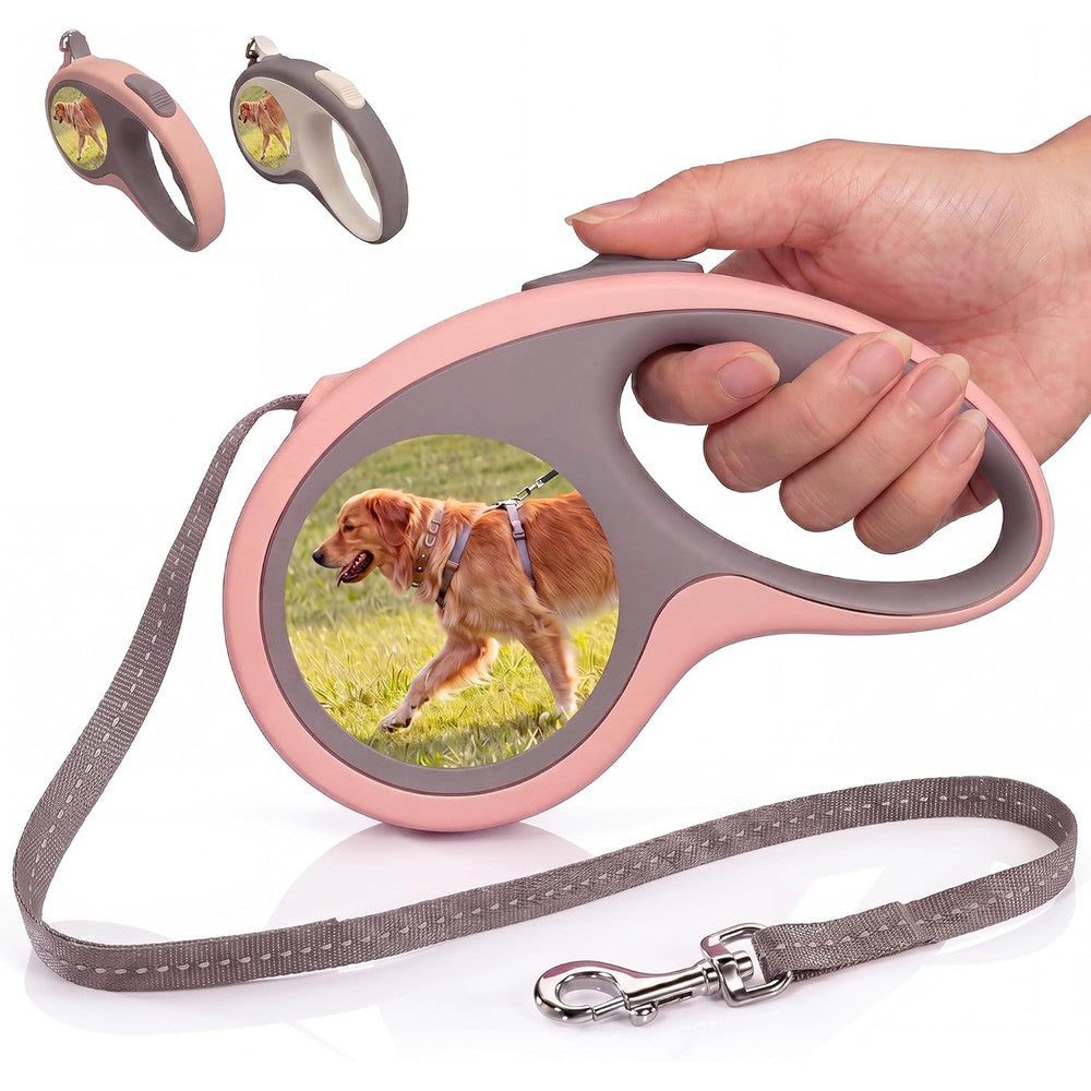 Amesuspes personalized retractable dog leash front view showing custom photo