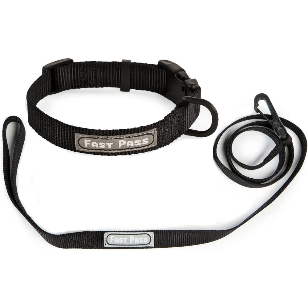 Tsa Fast Pass metal-free collar and leash set front view in black nylon.