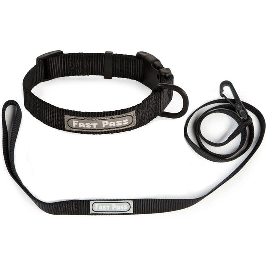 TSA Fast Pass Metal Free Airport Travel Collar And Leash Set For Small Pets Adjustable Seven To Ten Inches Black Nylon
