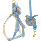 Petcare Blue Flower Cat Harness and Leash set front view