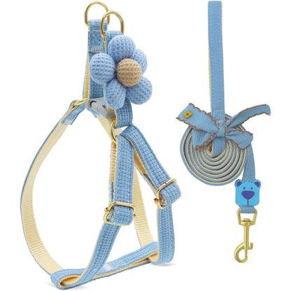 Petcare Blue Flower Cat Harness and Leash set front view