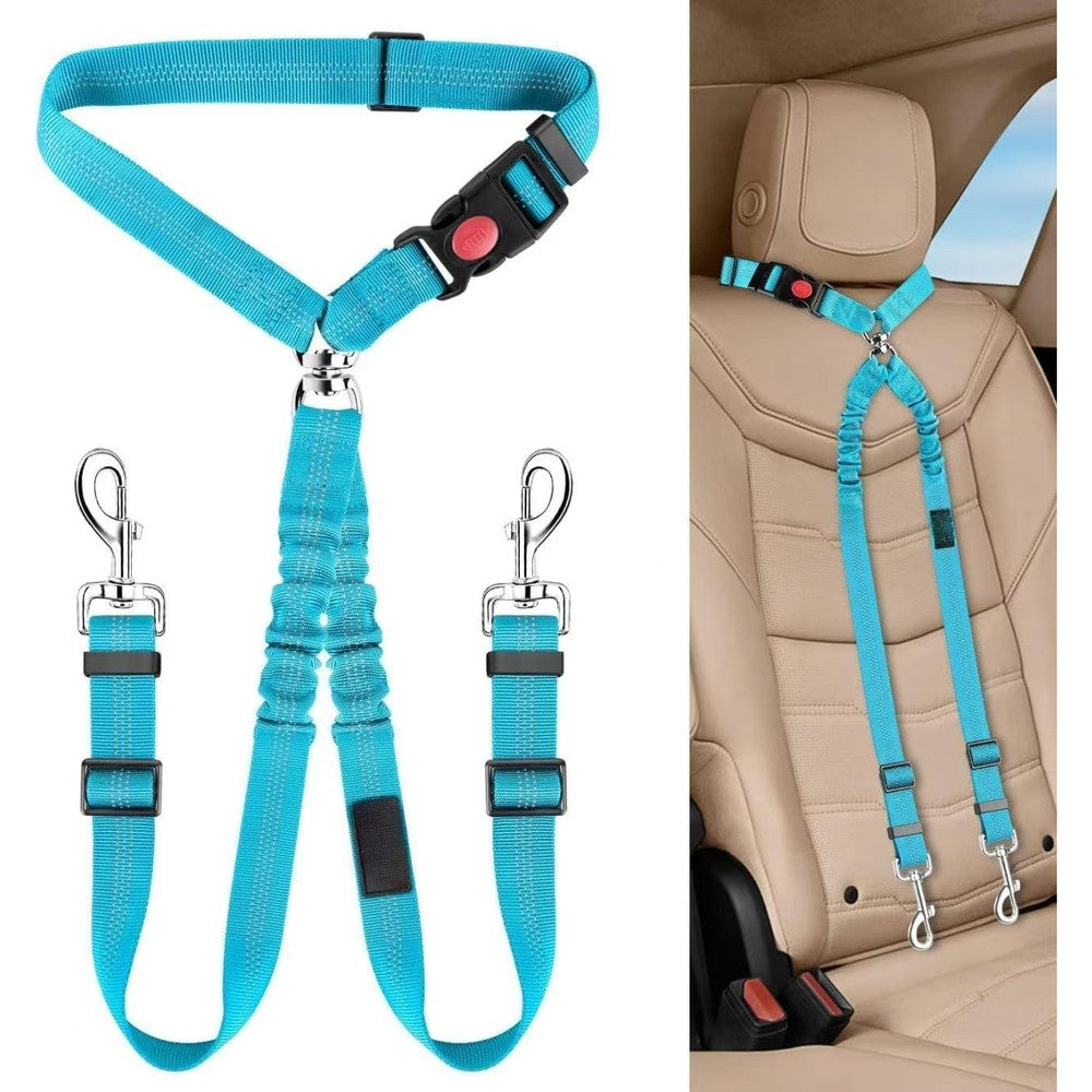 SlowTon pet safety leash dual dog car seat belt front view