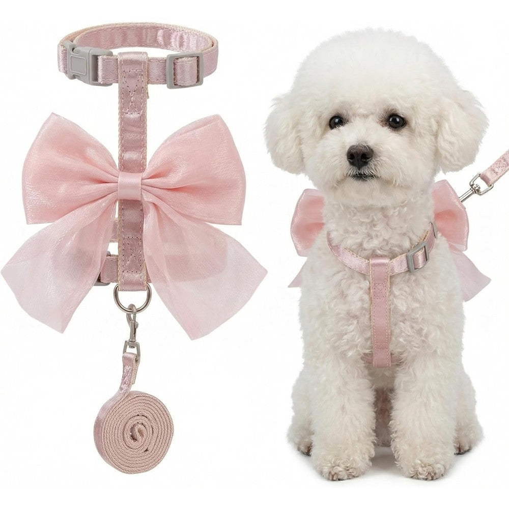Xydsjjiao Pink Bow H-Shaped Harness front view on small pet
