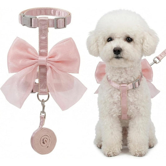 Xydsjjiao Pink Bow H-Shaped Harness front view on small pet