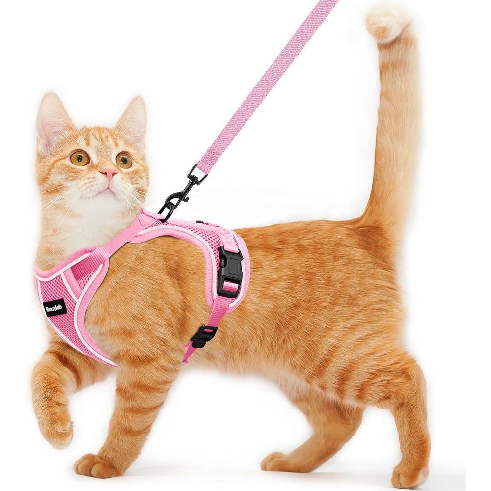Kaazylab escape proof cat harness and leash pink front view