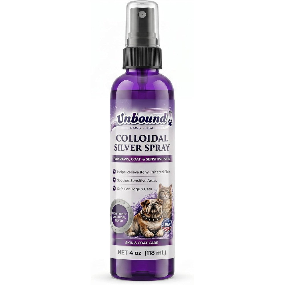 Unbound Paws USA Colloidal Silver Spray front view bottle for dog and cat skin care