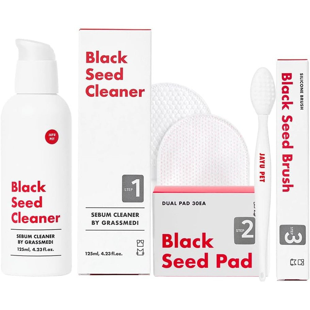 Jayu Pet 3 Step Cat Acne Care Kit front view showing the complete feline blackhead clearing routine.