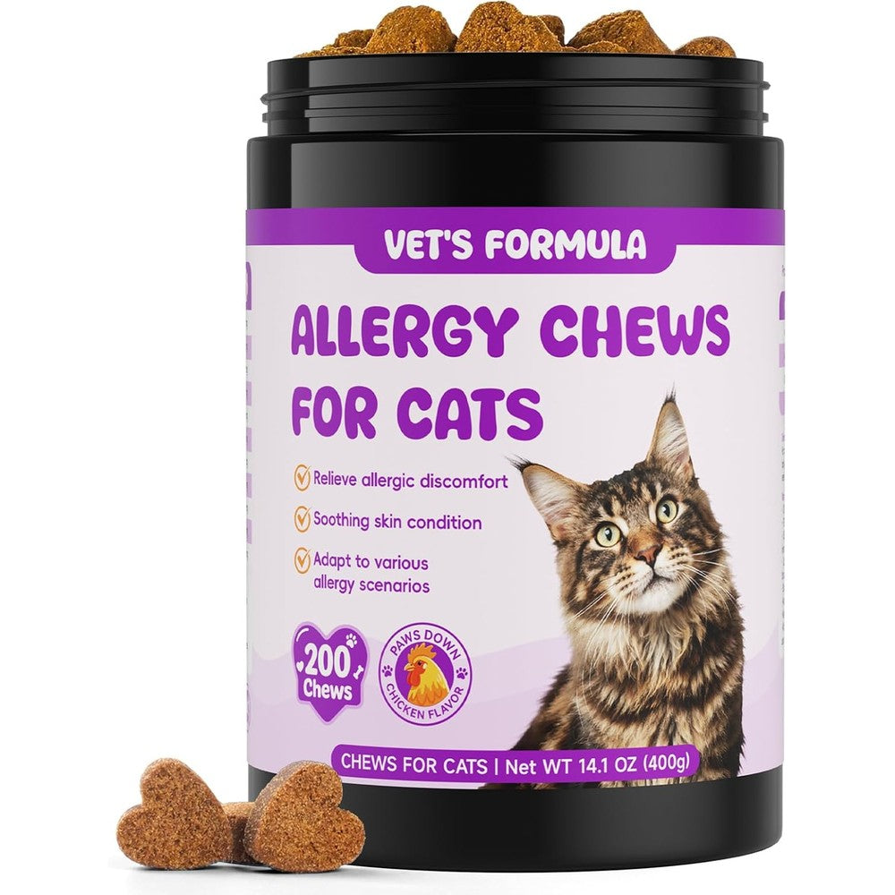 VICSOM Cat Allergy Relief Chews front view packaging for feline seasonal allergy support.