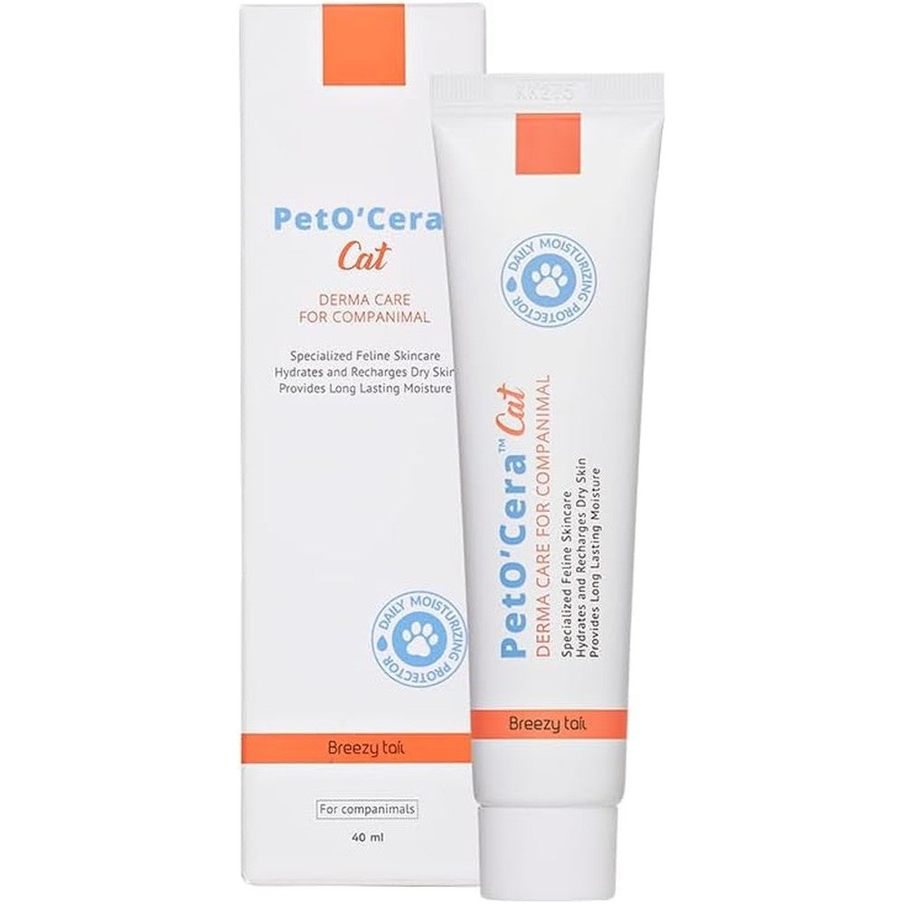 Breezytail PetO'CERA cat cream front view packaging for feline itch relief