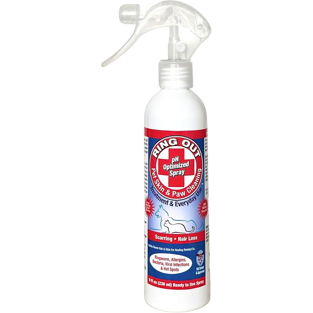 Flextran Ring Out for Pets ringworm spray front view for animal skin care.