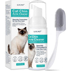GJYC PET Cat Chin Acne Cleaner mousse bottle front view with applicator brush for feline skincare