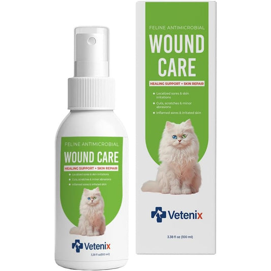 Vetenix cat wound care spray front bottle view for feline skin healing