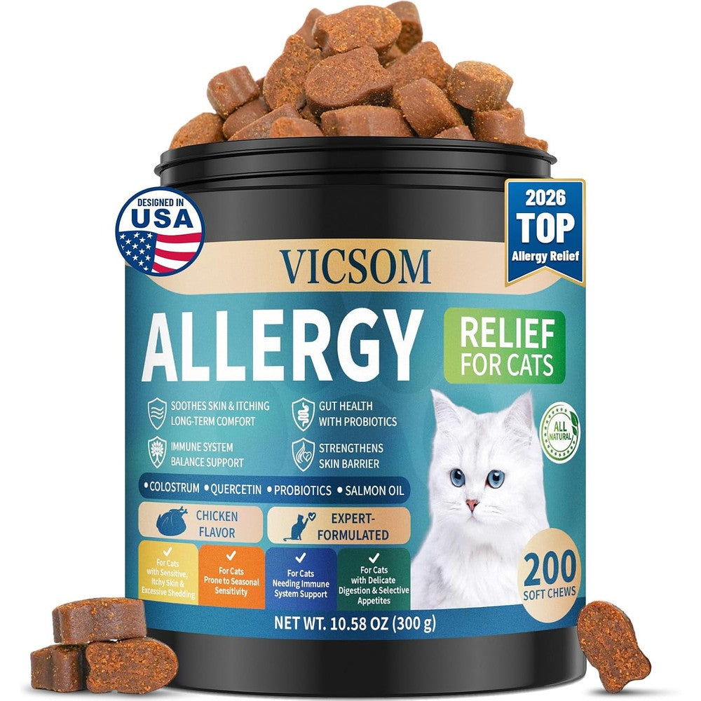 VICSOM Cat Allergy Relief Chews front view container on plain background