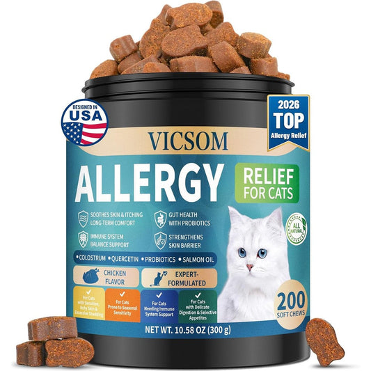 VICSOM Cat Allergy Relief Chews front view container on plain background