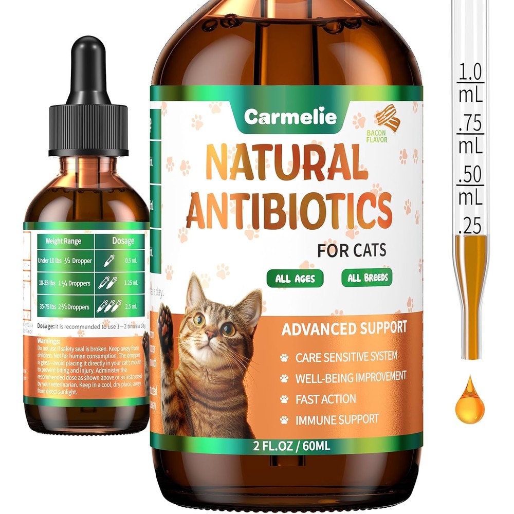 Carmelie natural antibiotics for cats front view bottle for urinary tract health