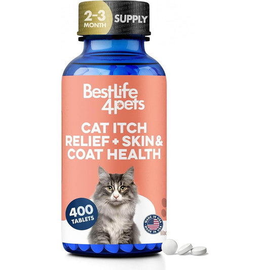 BestLife4Pets Cat Itchy Skin Relief front view bottle for feline allergy relief.