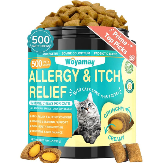 Woyamay Cat Allergy Relief jar front view on premium pet care display