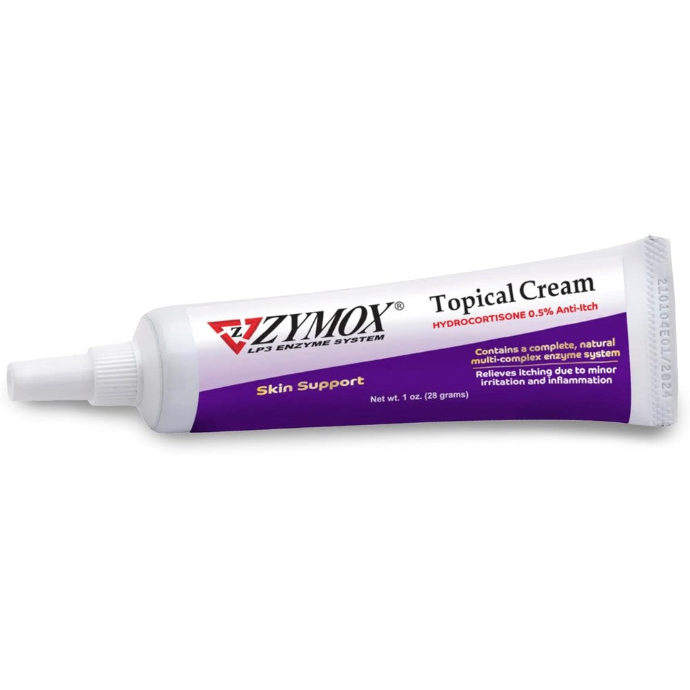 Zymox topical cream tube front view with brand logo and packaging design