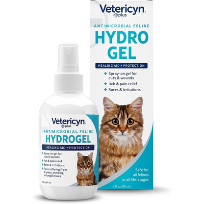 Vetericyn Plus Cat Wound Care Hydrogel Spray front view bottle for feline skin relief.