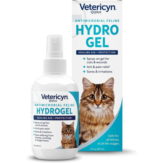 Vetericyn Plus Cat Wound Care Hydrogel Spray front view bottle for feline skin relief.
