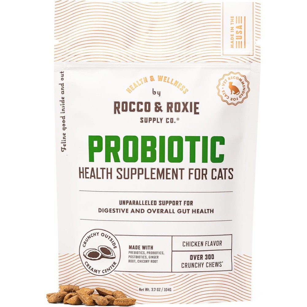 Rocco & Roxie Cat Probiotics health supplement packaging front view