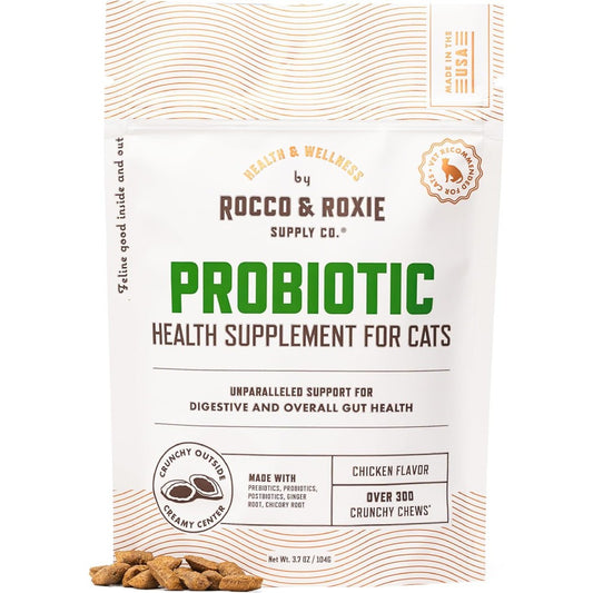 Rocco & Roxie Cat Probiotics health supplement packaging front view