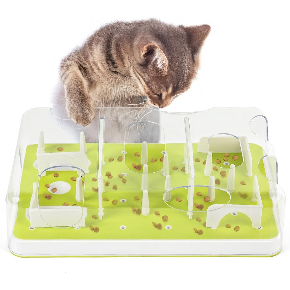 All For Paws interactive puzzle cat feeder front view green color
