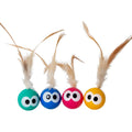 Pet Fit For Life Bouncy Tails Cat Toy front view showing the four count pack of premium imported interactive bouncing balls.