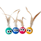 Pet Fit For Life Bouncy Tails Cat Toy front view showing the four count pack of premium imported interactive bouncing balls.