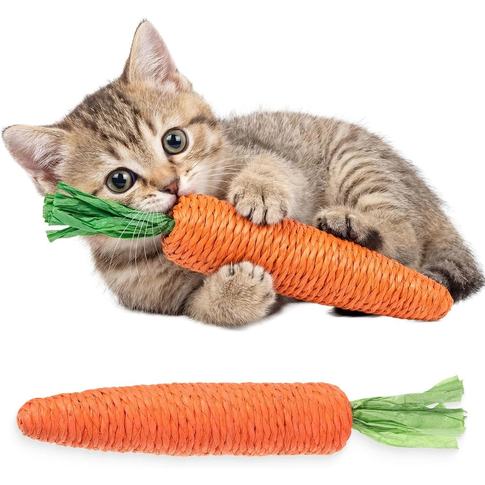 Zyghjort natural sisal carrot cat teething toy front view pack of two