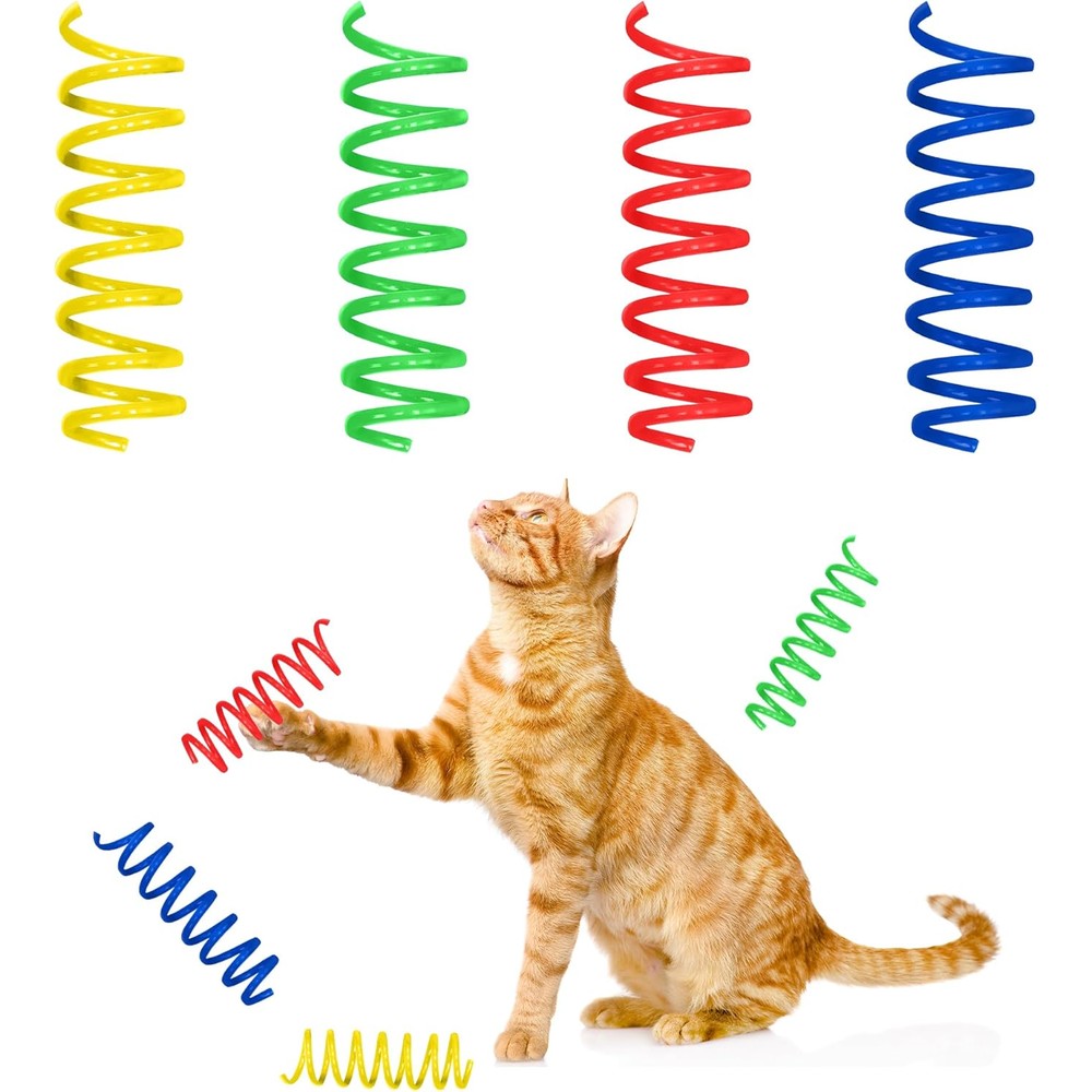 Spot thin colorful springs cat toys front view