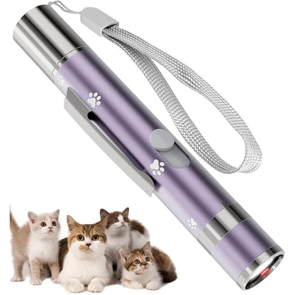 OUMSIS interactive cat toy front view showcasing purple metal casing with white paw prints.