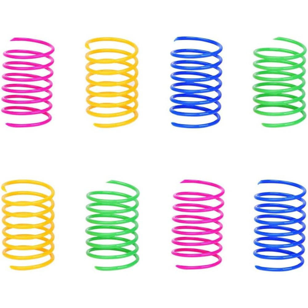 ISMARTEN cat spring toy sixty pack front view showing colorful plastic spiral coils for pets