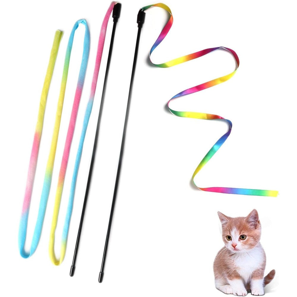 Amaxiu interactive cat rainbow wand toy front view during active indoor pet playtime