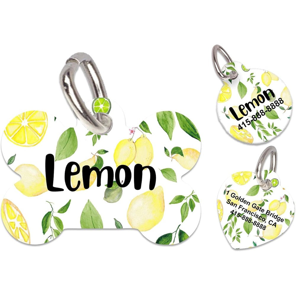 Crafala Creative Personalized Pet ID Tag Custom Double Sided Printed Aluminum Dog And Cat Collar Tag Lemon Design Three Shape Options