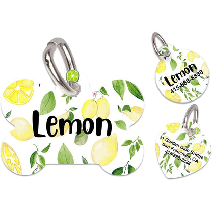 Crafala Creative Personalized Pet ID Tag Custom Double Sided Printed Aluminum Dog And Cat Collar Tag Lemon Design Three Shape Options