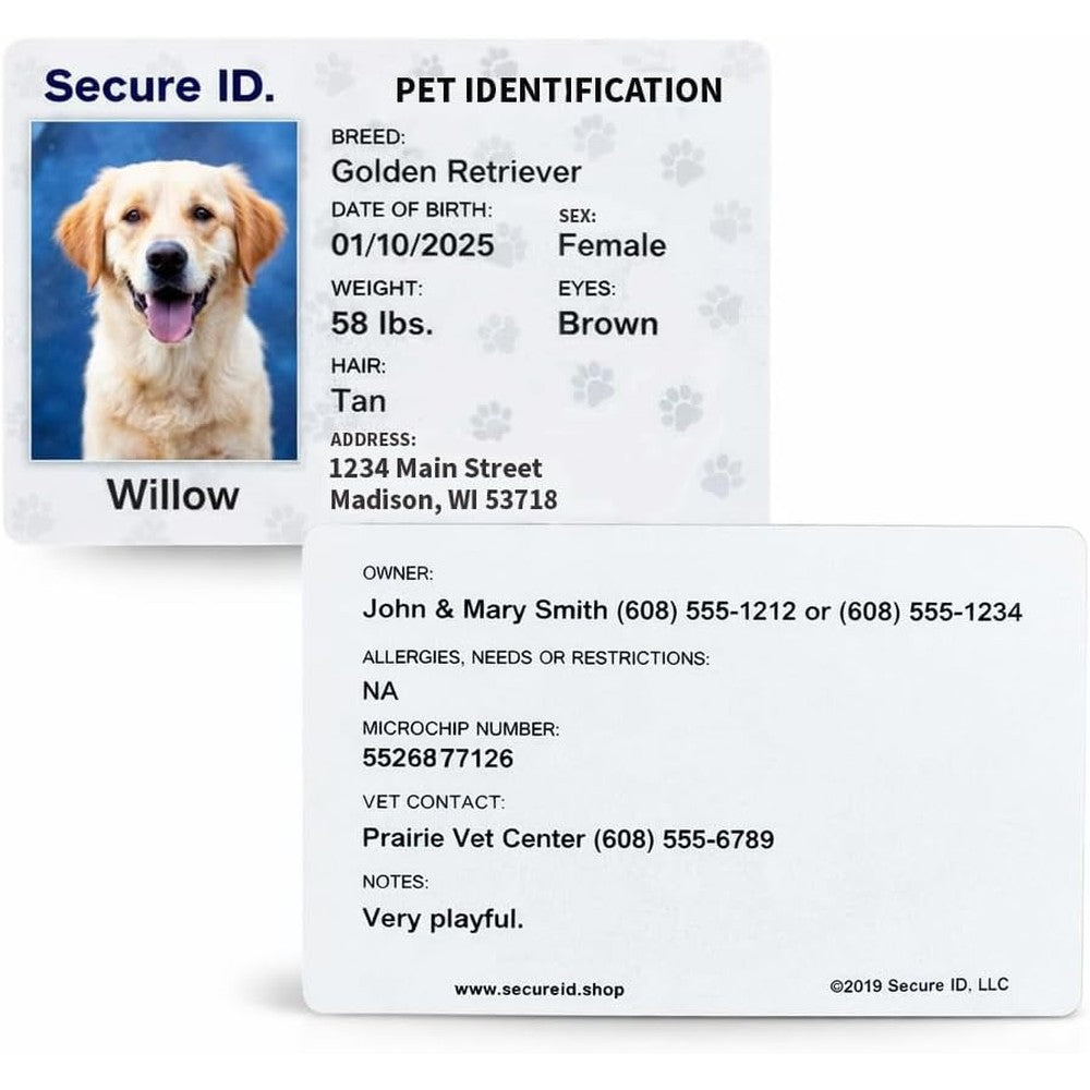 Secure ID LLC Pet Identification Card And Home Alone Emergency Contact Card For Dogs And Cats With Matching Key Tag Multicolor One Count