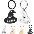 Kybkworm Personalized Magic Hat Cat ID Tag Stainless Steel Custom Engraved Spooky Halloween Dog Collar Charm Lunar Phase Witch Hat Large