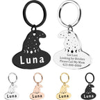 Kybkworm Personalized Magic Hat Cat ID Tag Stainless Steel Custom Engraved Spooky Halloween Dog Collar Charm Lunar Phase Witch Hat Large