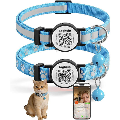 Taghelp Solid And Safe Breakaway Safety Kitten Collars With Smart QR Code Pet ID Tag Reflective Lightweight Cat Collar Two Pack Blue