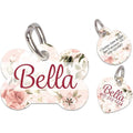 Crafala Creative personalized Bella Rose pet ID tag front view showcasing pink floral design.