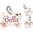 Crafala Creative personalized Bella Rose pet ID tag front view showcasing pink floral design.