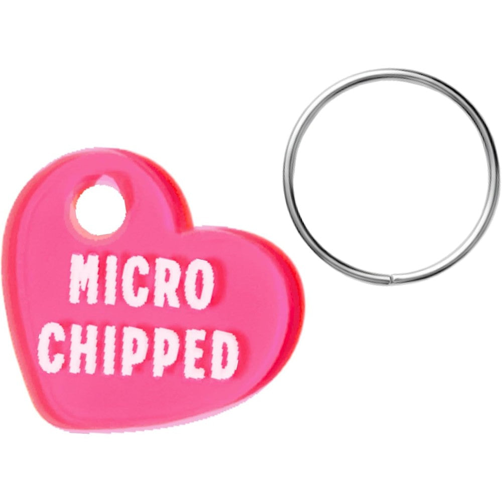 Haven Print Co. Small Microchipped Pet Tag Charm for Collar Neon Pink Heart Acrylic Dog and Cat Identification Pendant 0.7 Inches