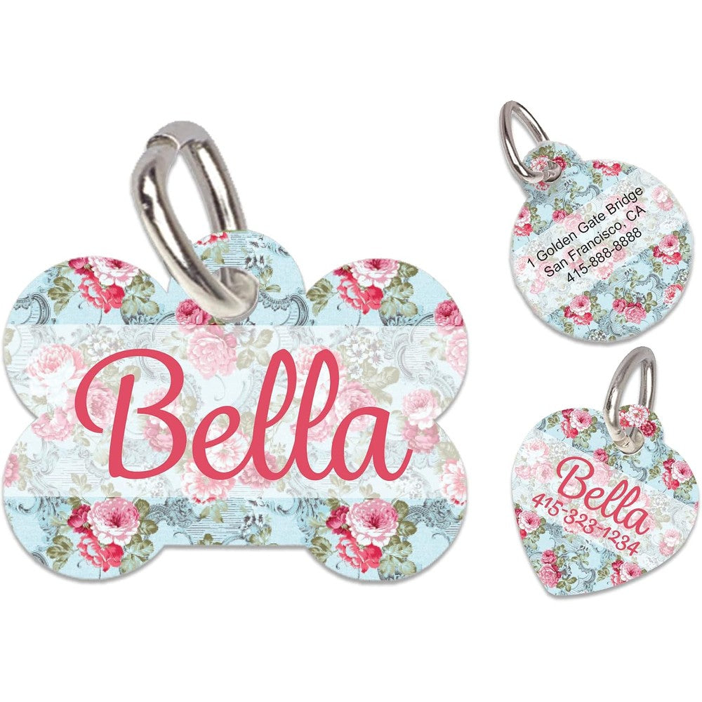 Crafala Creative Personalized Pet ID Tag Custom Printed Bella Rose Lightweight Aluminium Dog And Cat Identity Tag