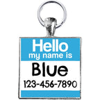 Handmade hello my name is square pet id tag front view