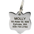 GoTags personalized stainless steel cat shape pet ID tag front view