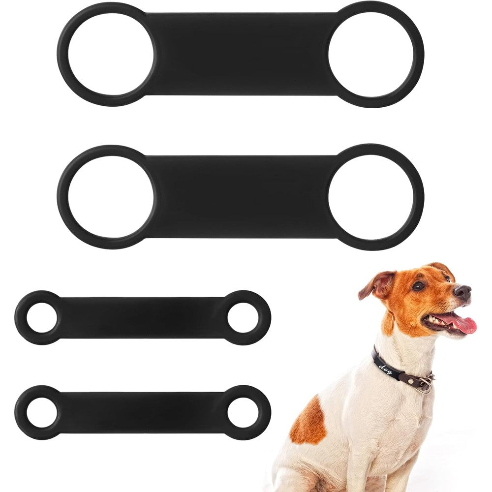 Styquenzer Dog Tag Rubber Band Replacement Silicone Elastic Holder For Pet Collar Noiseless Slide On ID Name Tags For Dogs And Cats Black 4 Pack