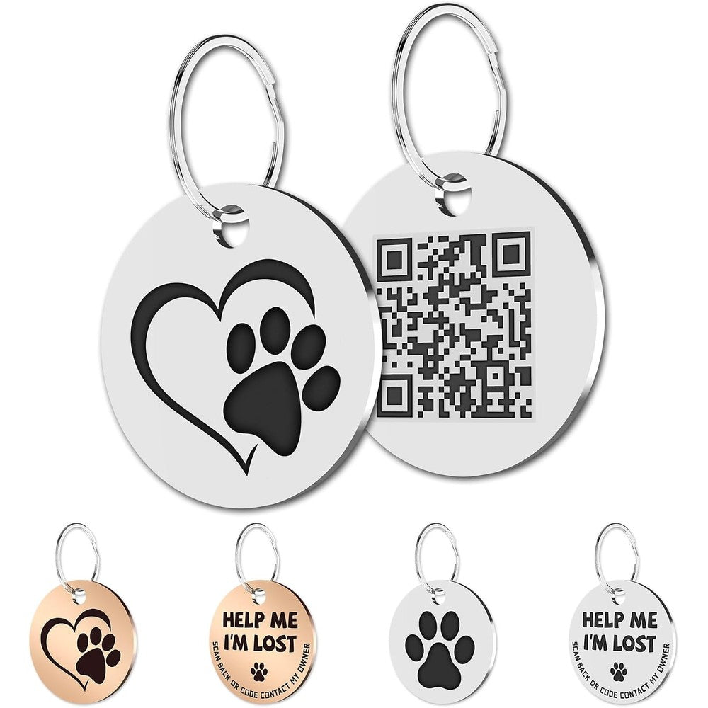 MYLUCKYTAG Stainless Steel QR Code Pet ID Tag For Dogs And Cats With Digital Online Profile And Instant Location Email Alerts Round 0.98 Inches